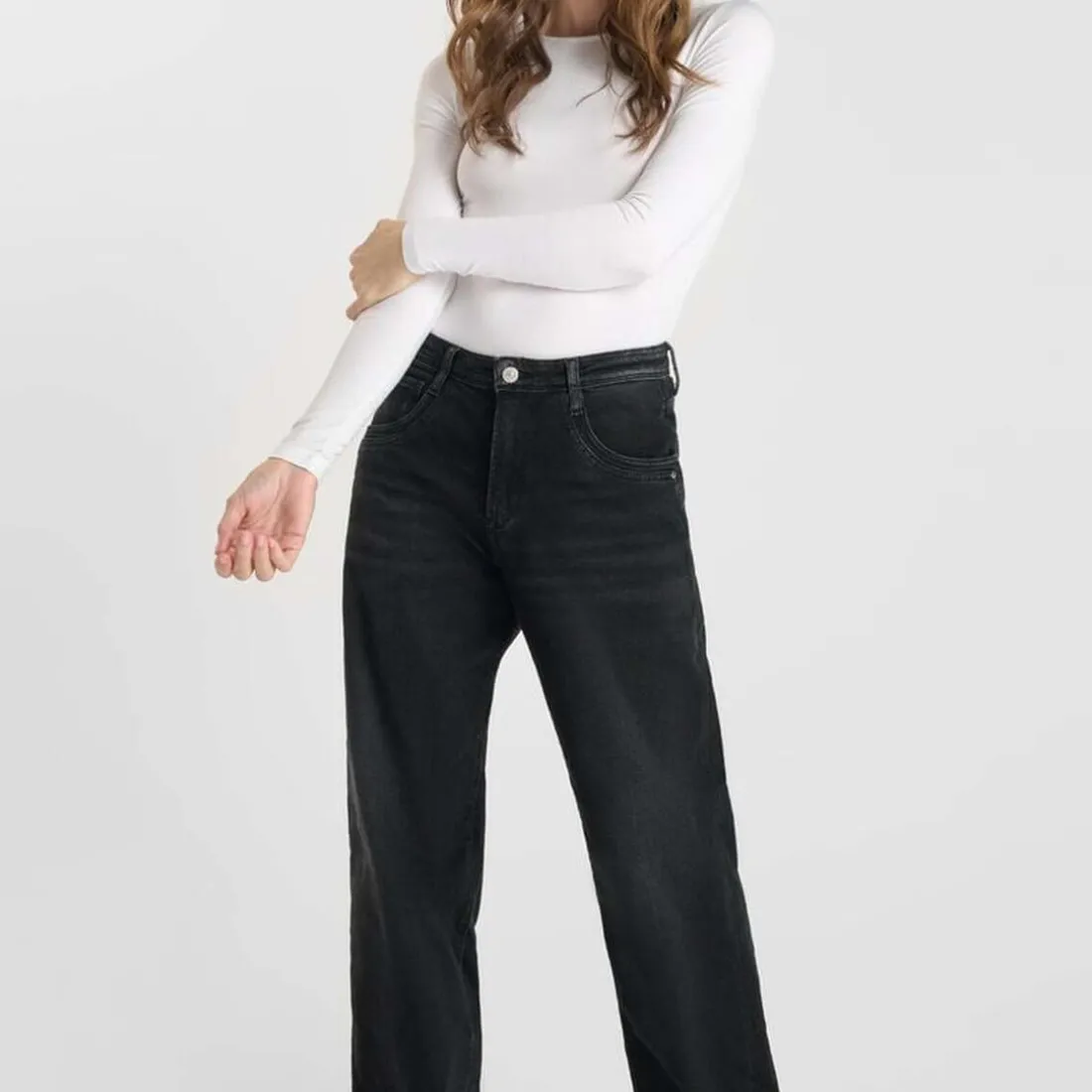 Jeans regular, droit 400/28 wide leg taille haute, longueur 34 noir Nora