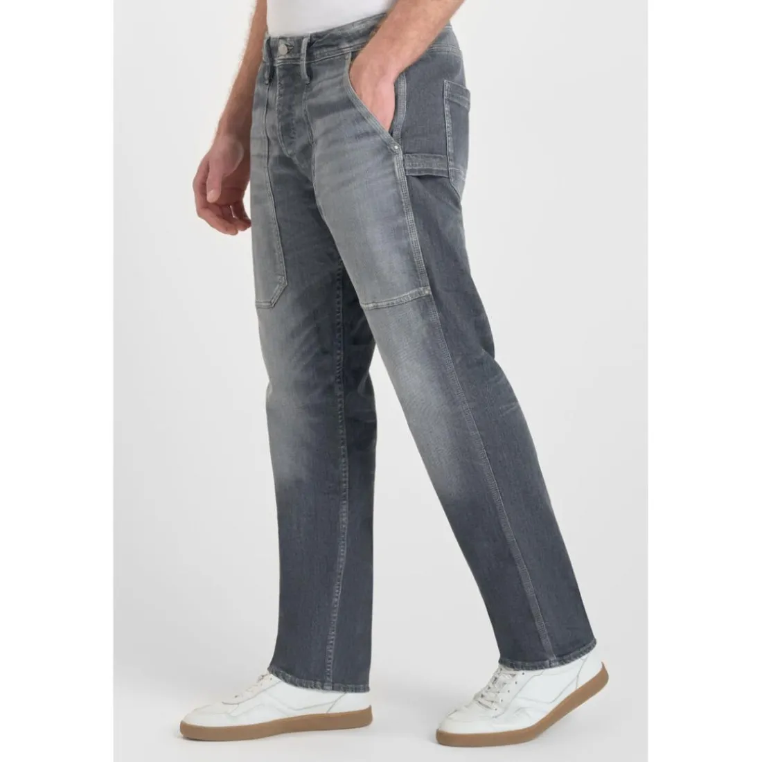 Jeans regular, droit loose, longueur 34 bleu en coton Aron