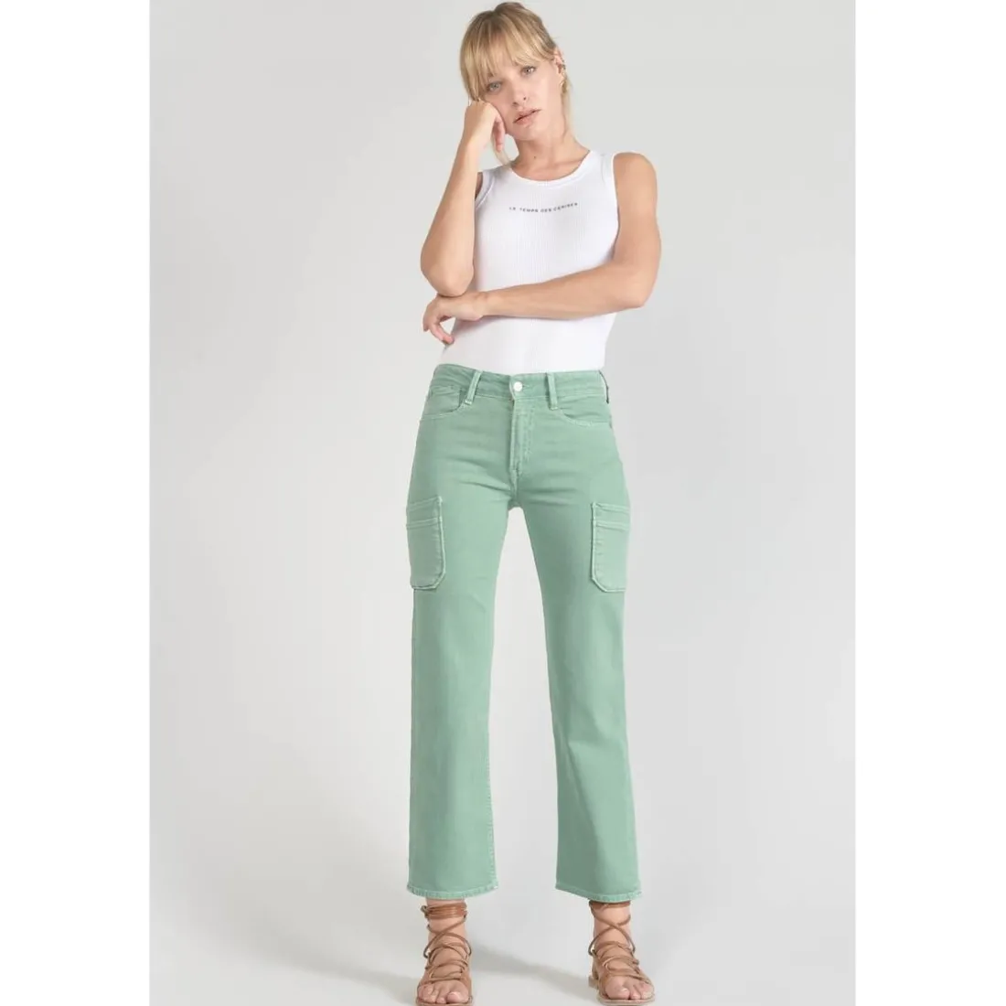 Jeans regular, droit PRECIEUX, 7/8ème vert en coton