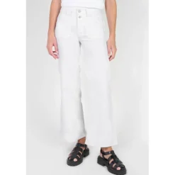 Jeans regular, droit pulp wide leg taille haute 7/8ème, longueur 34 blanc Xena