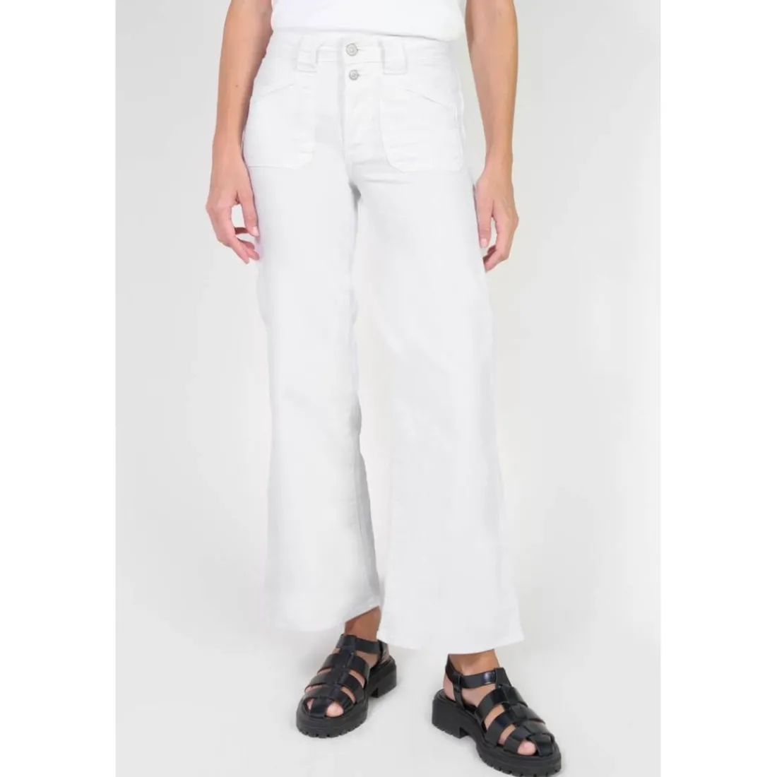 Jeans regular, droit pulp wide leg taille haute 7/8ème, longueur 34 blanc Xena