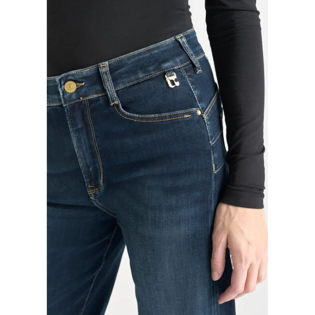 Jeans regular, droit pulp wide leg taille haute 7/8ème, 7/8ème bleu en coton Noémie
