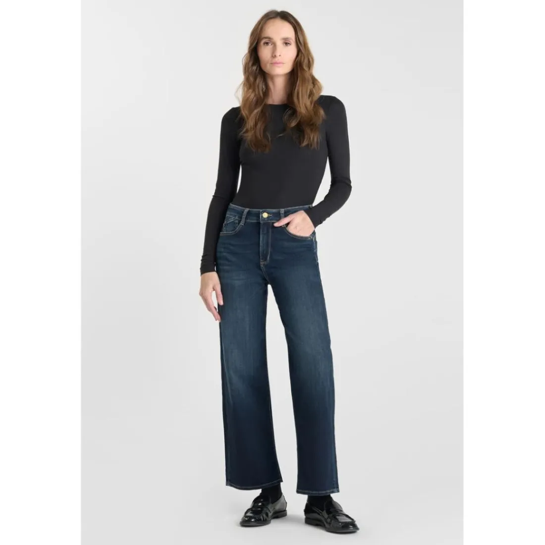 Jeans regular, droit pulp wide leg taille haute 7/8ème, 7/8ème bleu en coton Noémie