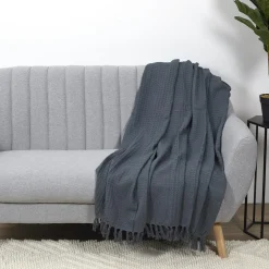 Jeté De Canapé Gaufre Gris Anthracite en coton