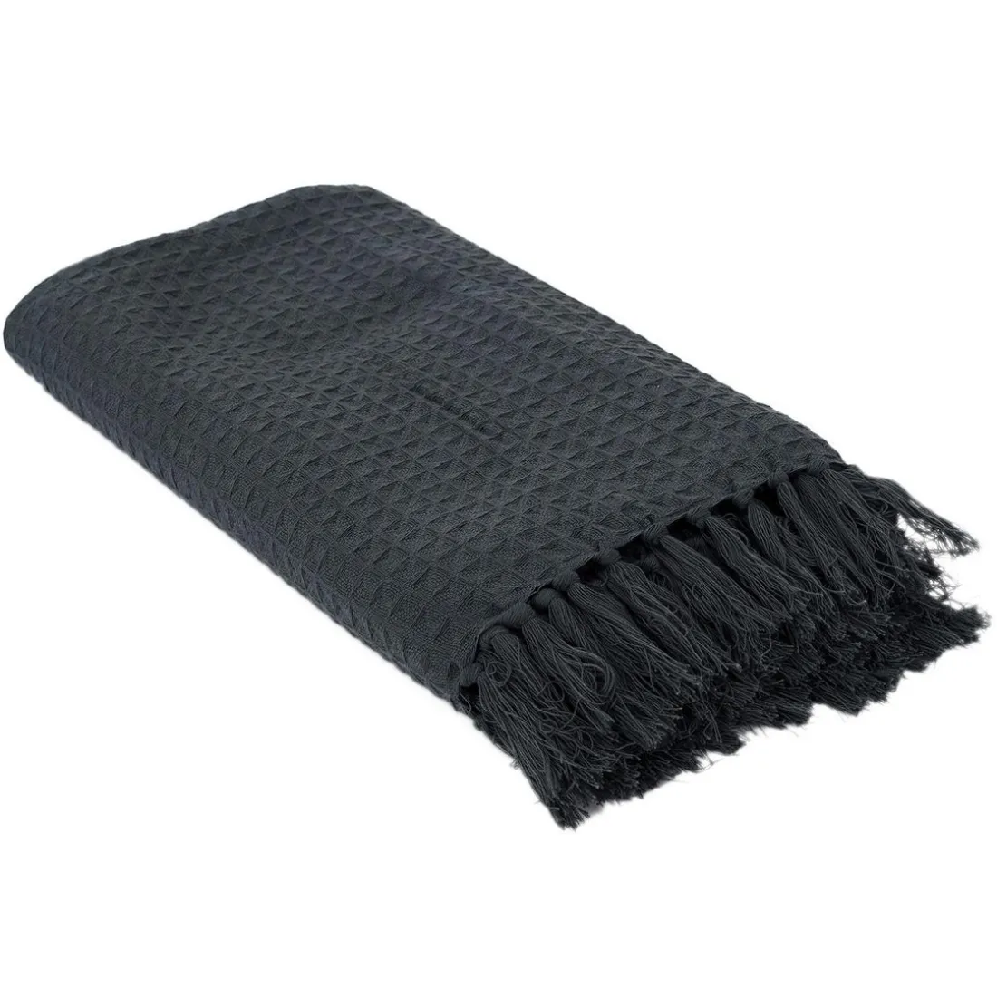 Jeté De Canapé Gaufre Gris Anthracite en coton