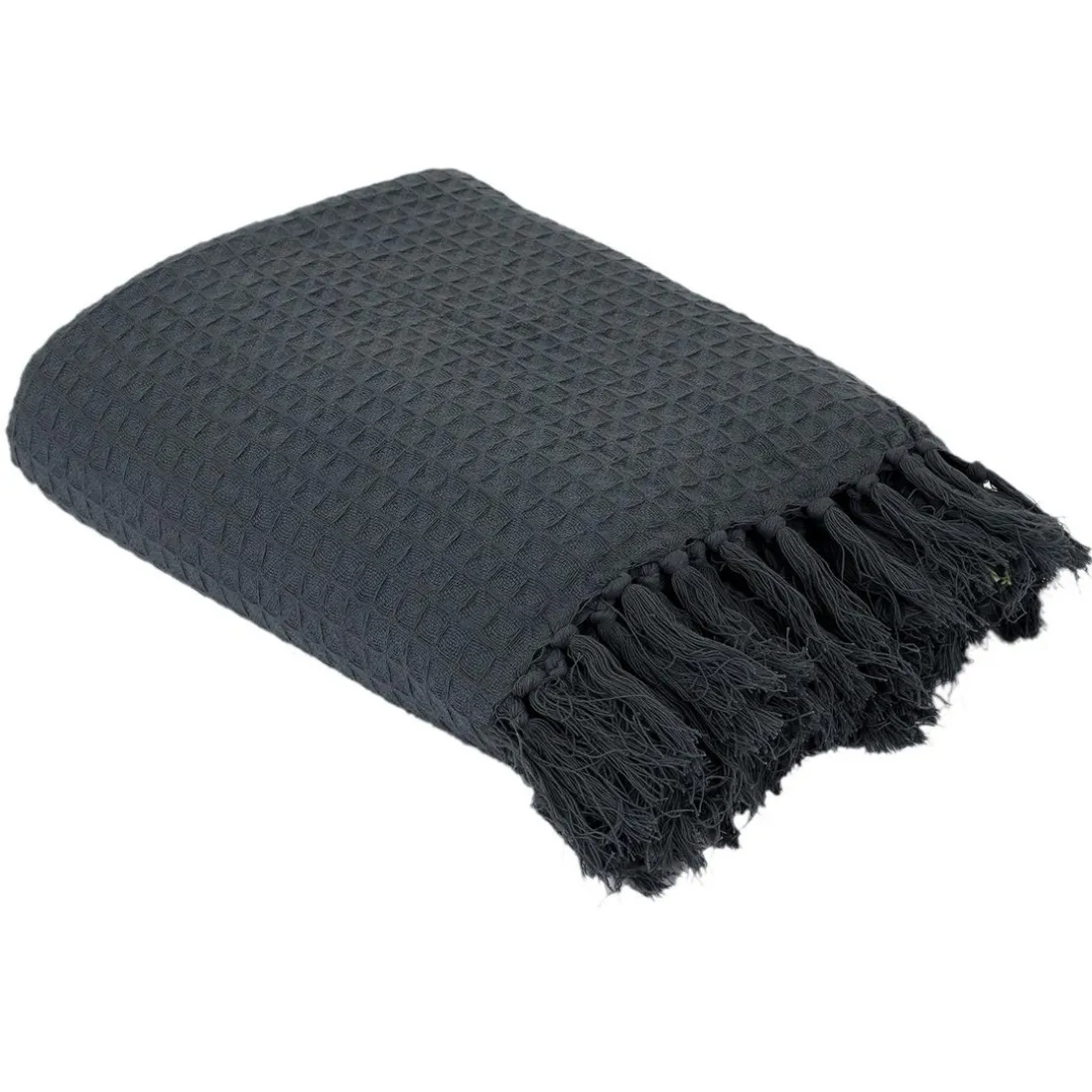 Jeté De Canapé Gaufre Gris Anthracite en coton