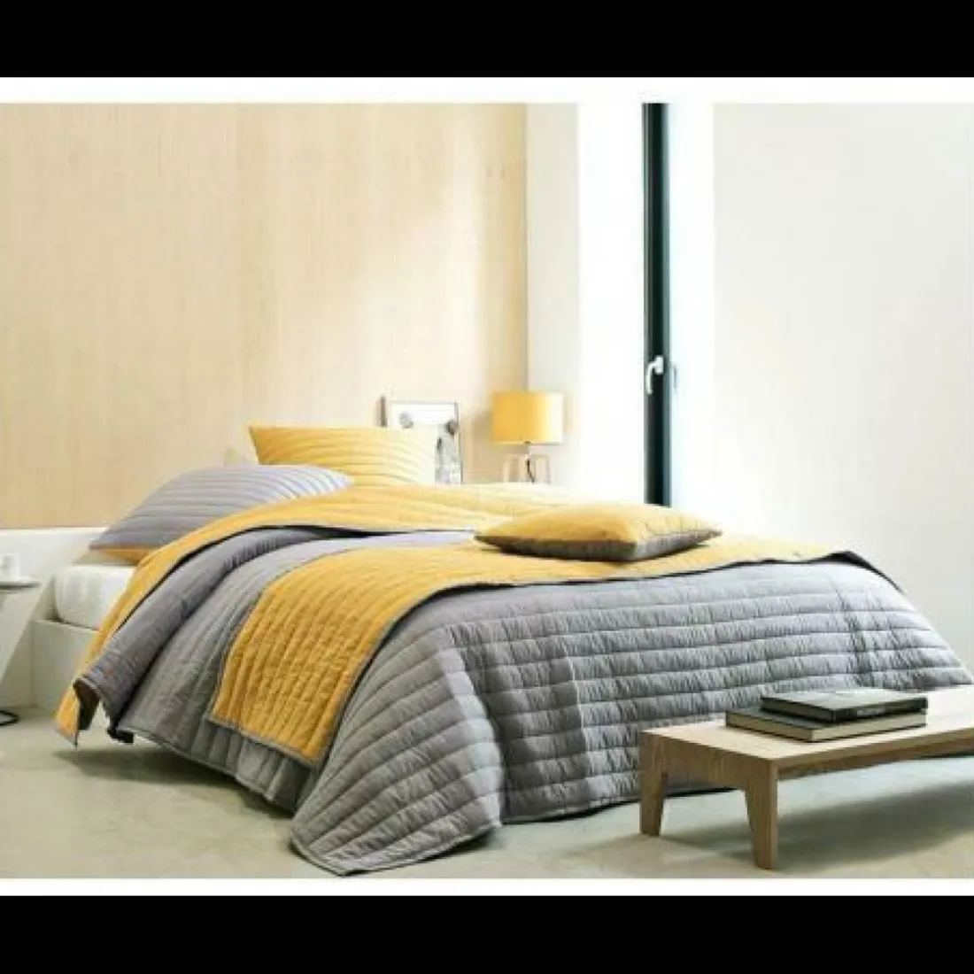 Jeté de lit matelassé double face en polyester microfibres - curry