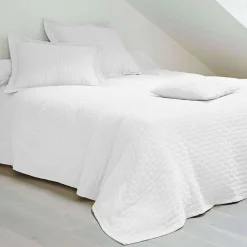 Jeté de lit tissé en coton jacquard floqué CL.LADRI - Blanc