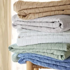 Jeté de lit tissé en coton jacquard floqué CL.LADRI - Blanc