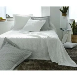 Jeté de lit tissé en coton jacquard floqué CL.LADRI - Blanc