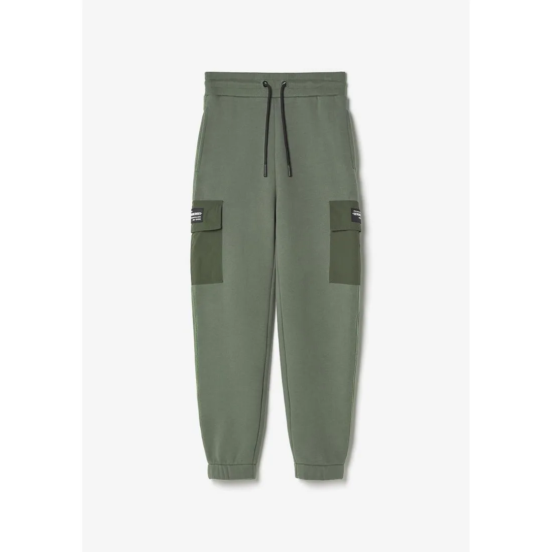Jogging garçon, bi-matière Outobo kaki vert en coton
