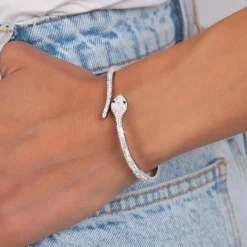 Jonc Femme So Charm - BD1886-ARGENT-DIAMANT - Bracelet Serpent Argenté