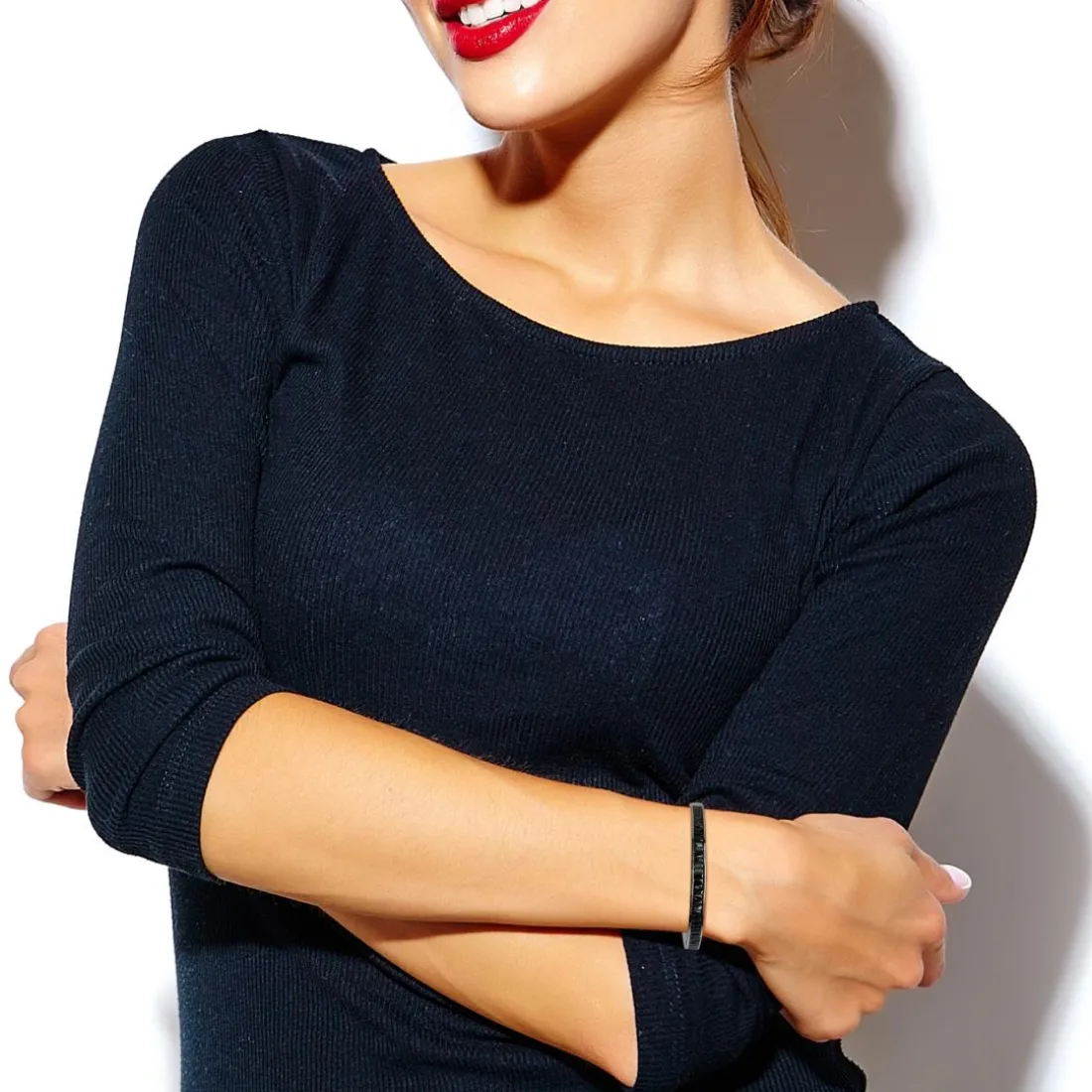 Jonc Femme So Charm - B4337-ARGENT-NOIR - Bracelet Mode Argenté