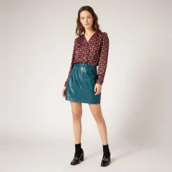 Jupe courte droite en simili bleu