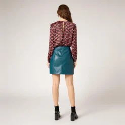 Jupe courte droite en simili bleu