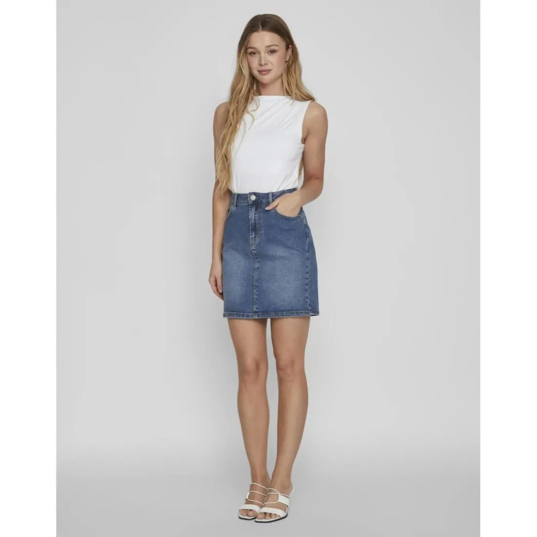 Jupe courte en denim bleu moyen