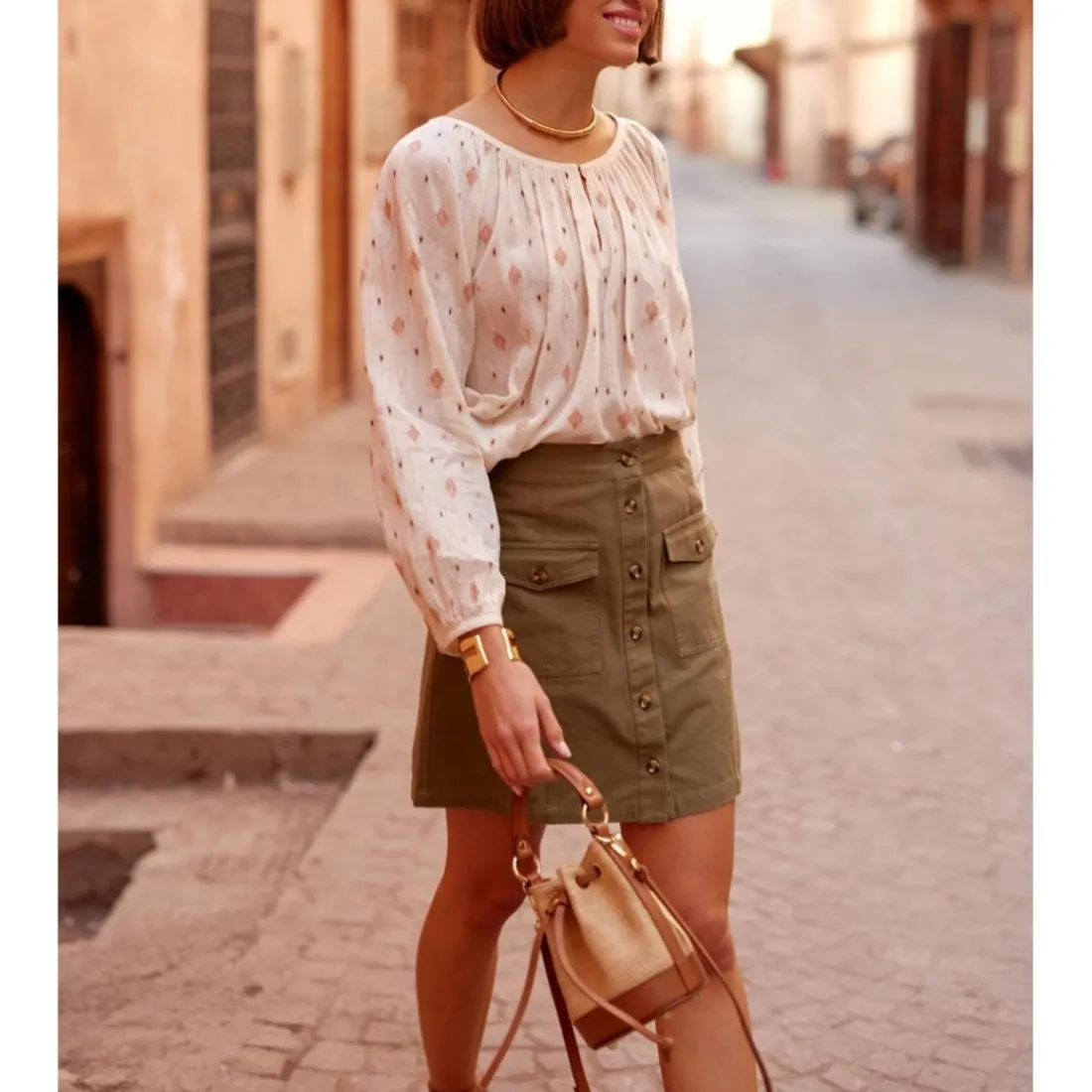 Jupe courte en twill de coton JORY kaki