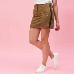 Jupe courte rubans et perles fantaisie sur les côtés femme - Marron en coton