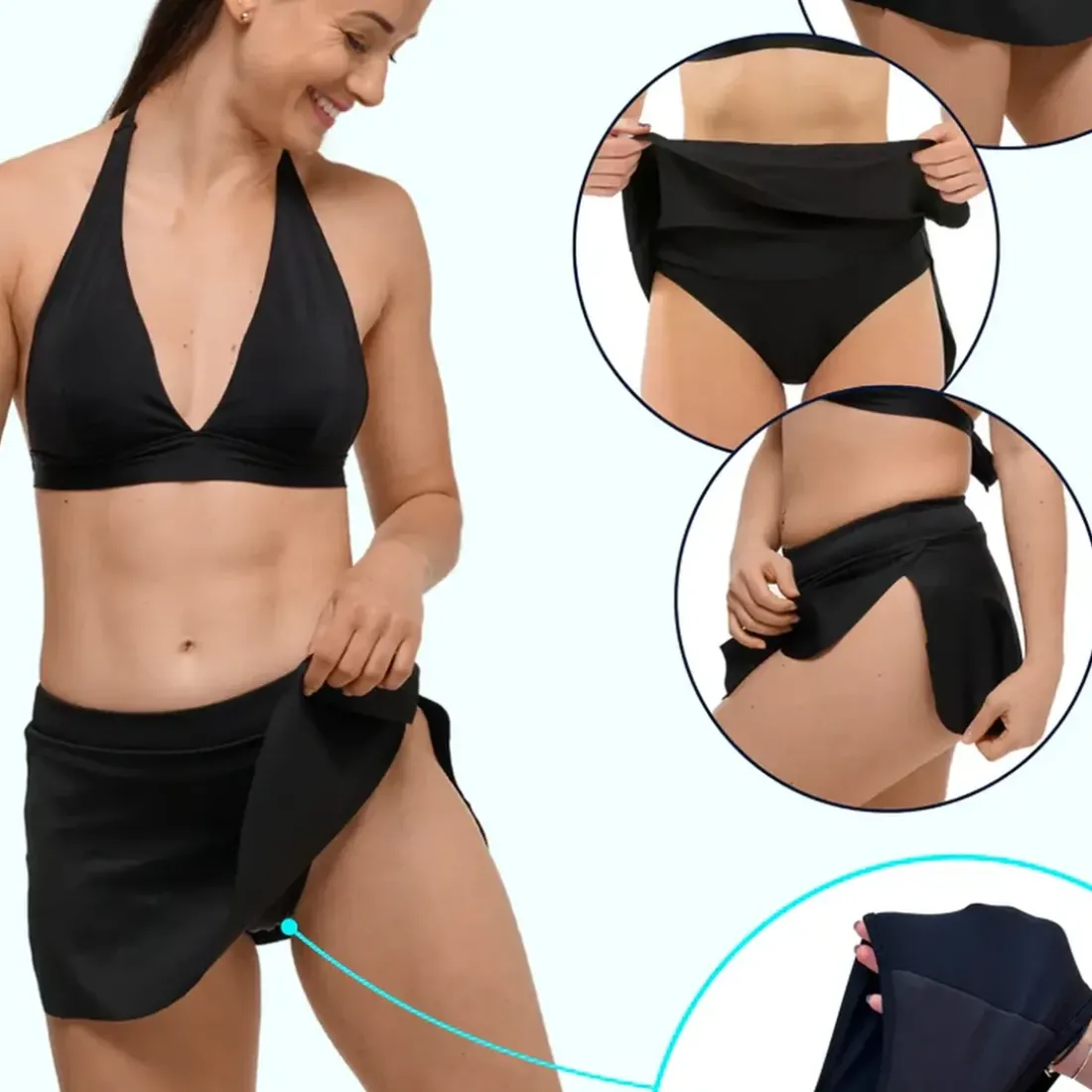 Jupe de bain - Maillot Menstruel - Anti fuite - Flux Moyen - Aria noir en nylon