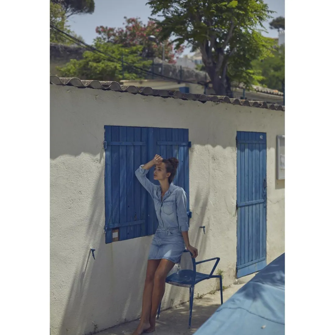 Jupe droite en jeans ALOFI bleu Dot