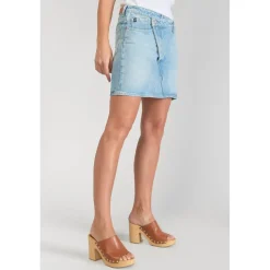 Jupe droite en jeans ALOFI bleu Dot