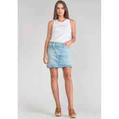 Jupe droite en jeans ALOFI bleu Dot