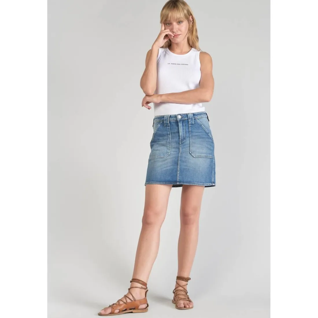 Jupe droite en jeans CARY bleu