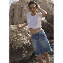 Jupe droite en jeans LEDISI bleu Lia