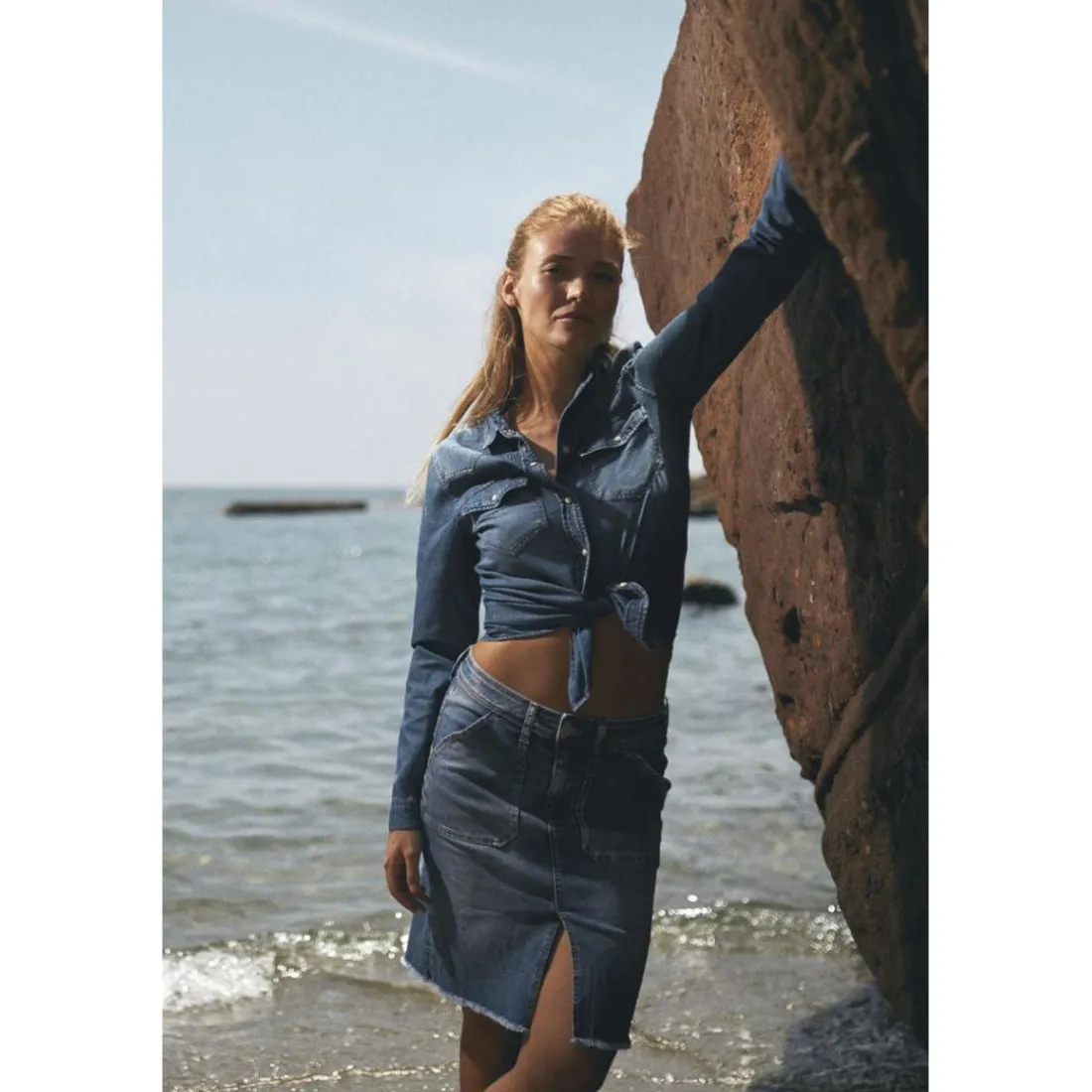 Jupe droite en jeans LEDISI bleu Ora