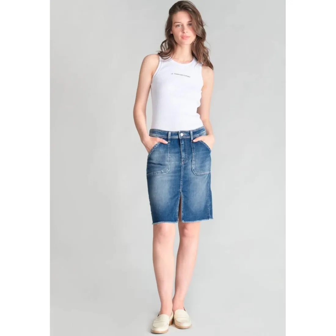 Jupe droite en jeans LEDISI bleu Ora