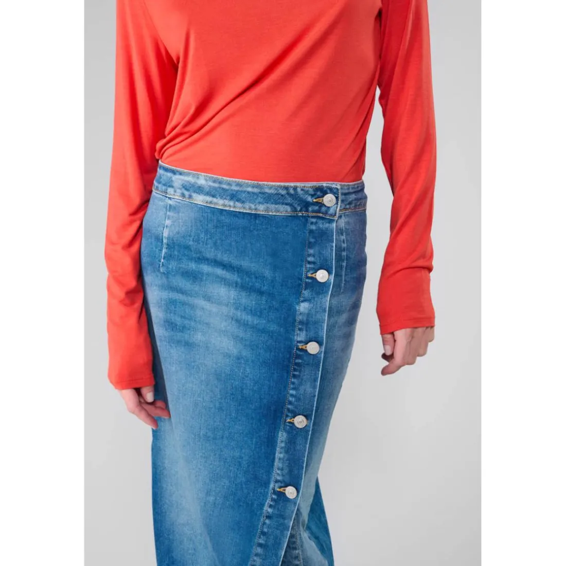 Jupe droite en jeans RAPHI bleu Elle