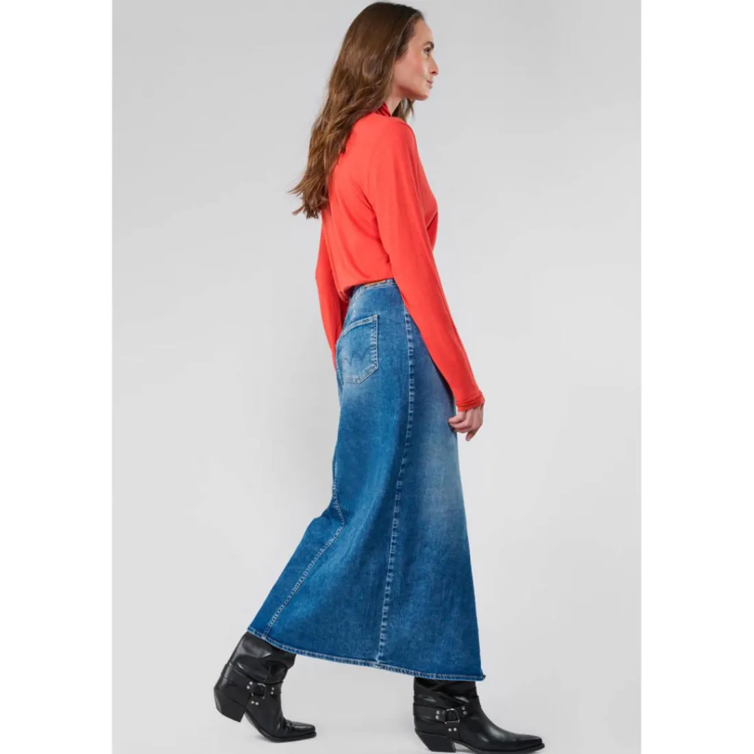 Jupe droite en jeans RAPHI bleu Elle