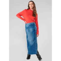 Jupe droite en jeans RAPHI bleu Elle