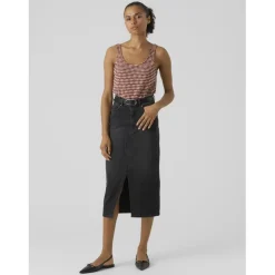 Jupe en denim braguette zippée taille haute noir Gaia