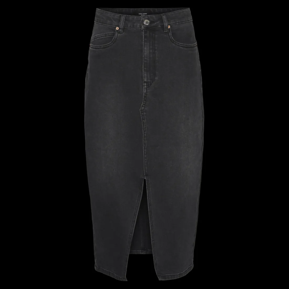 Jupe en denim braguette zippée taille haute noir Gaia