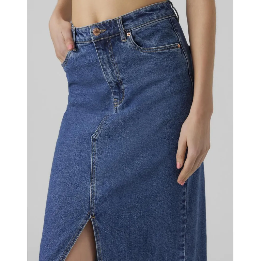 Jupe en denim braguette zippée taille haute bleu Dot
