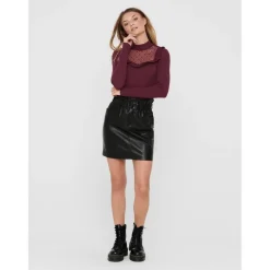 Jupe en simili-cuir Ceinture élastiquée Longueur mini noir