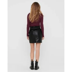 Jupe en simili-cuir Ceinture élastiquée Longueur mini noir