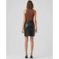 Jupe en simili-cuir Taille haute Au-dessus du genou noir