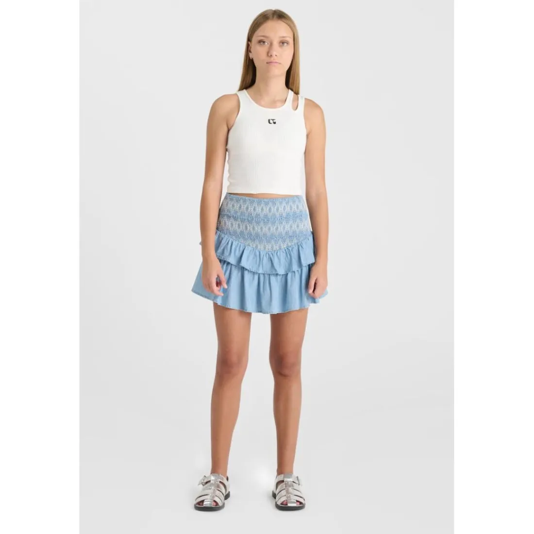 Jupe evasée, patineuse en jeans ADONOIGI bleu Willa