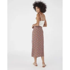 Jupe imprimée détail coulisse marron en viscose