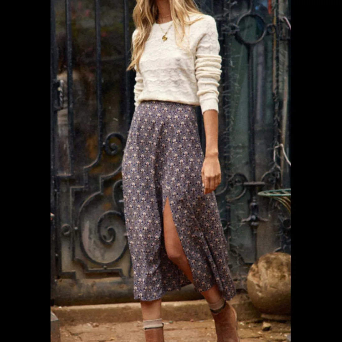 Jupe JENDRA flower bleu en viscose