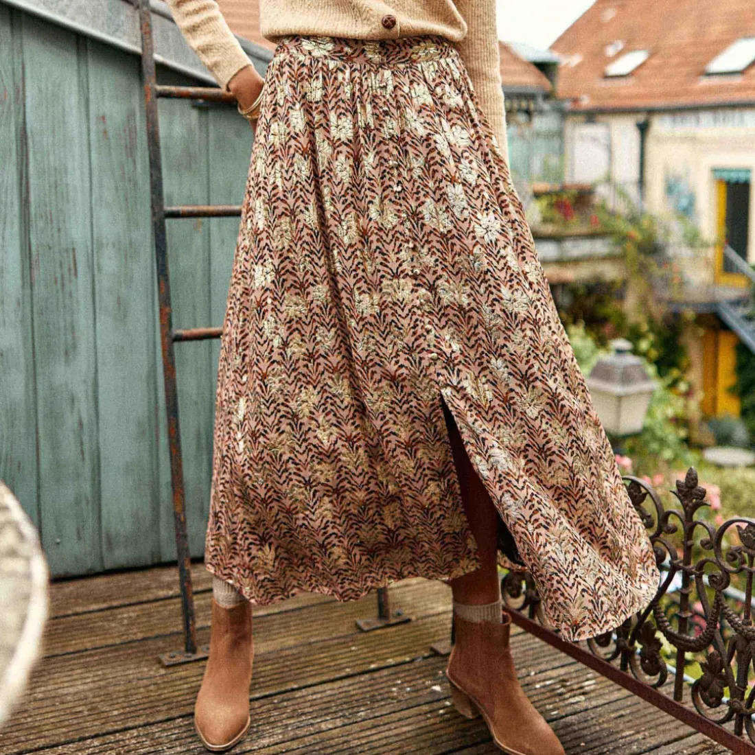 Jupe JOAN beige en viscose