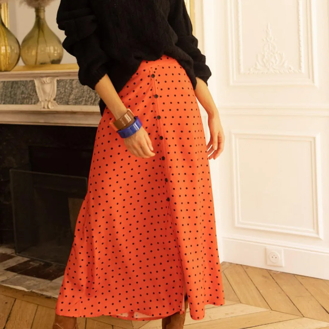 Jupe longue Amy orange en viscose