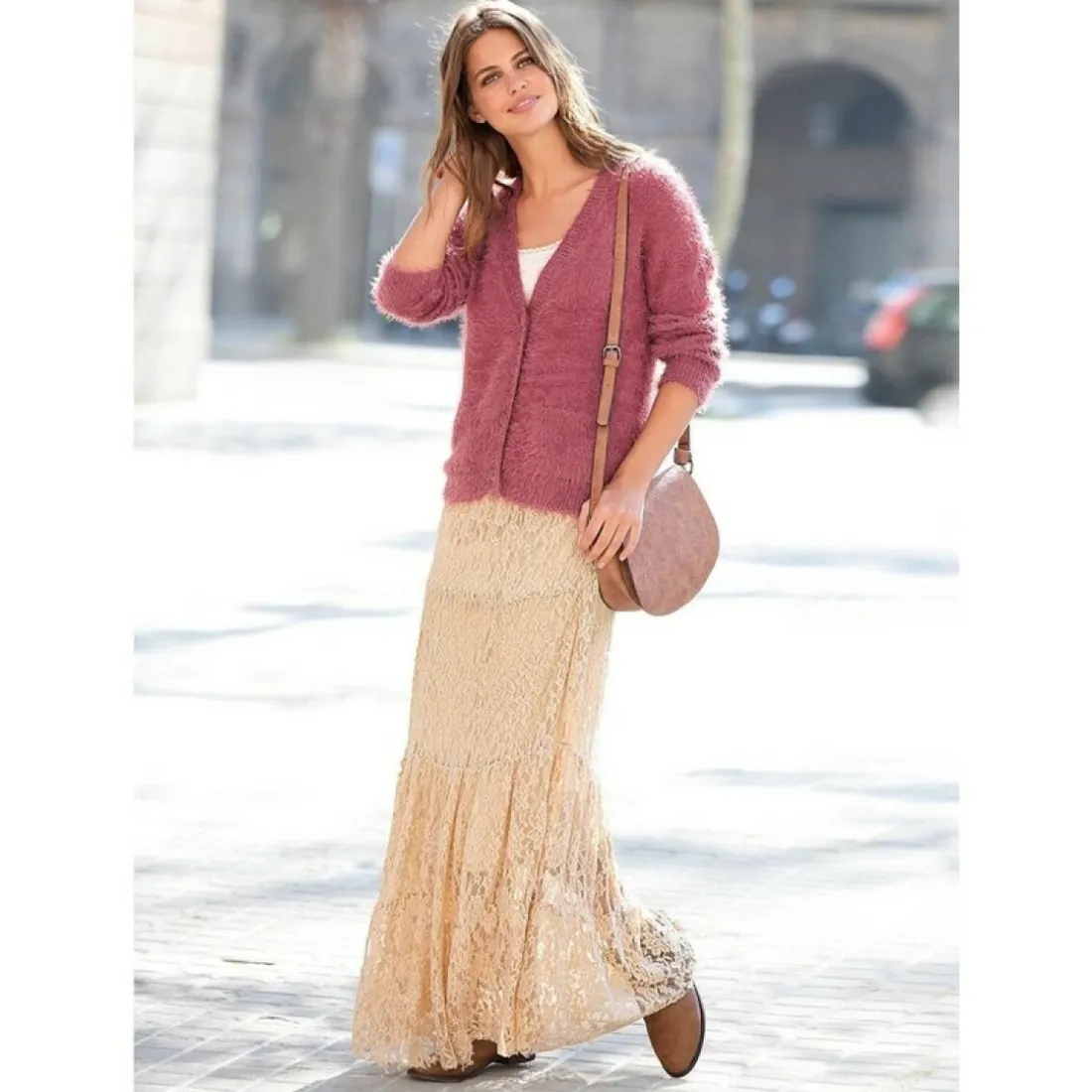 Jupe longue broderie femme - Beige