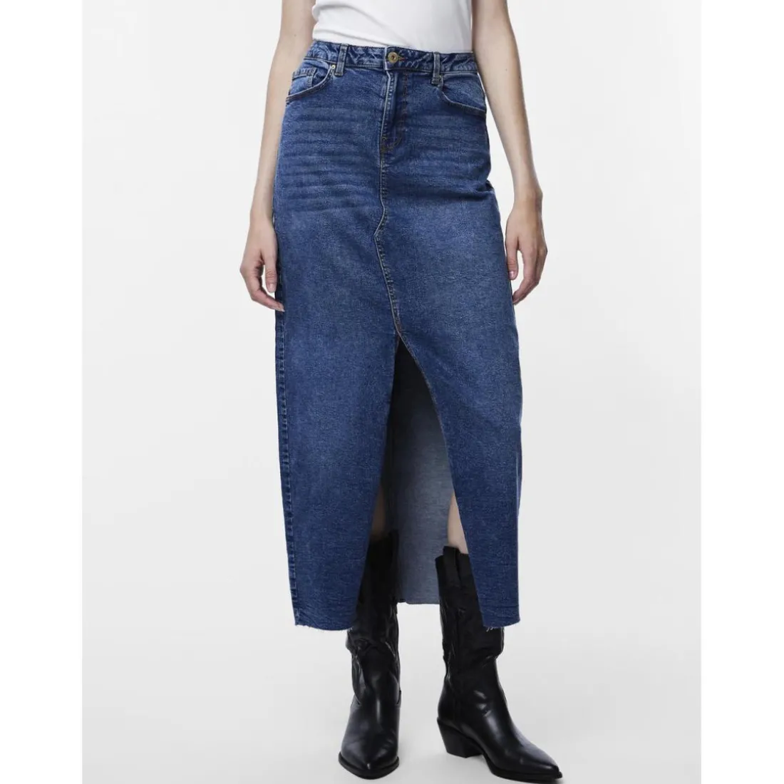 Jupe longue en denim bleu