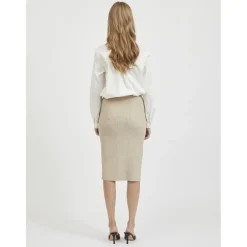 Jupe longue en maille taille haute marron clair