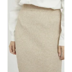 Jupe longue en maille taille haute marron clair