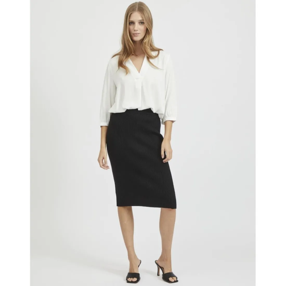 Jupe longue en maille taille haute noir
