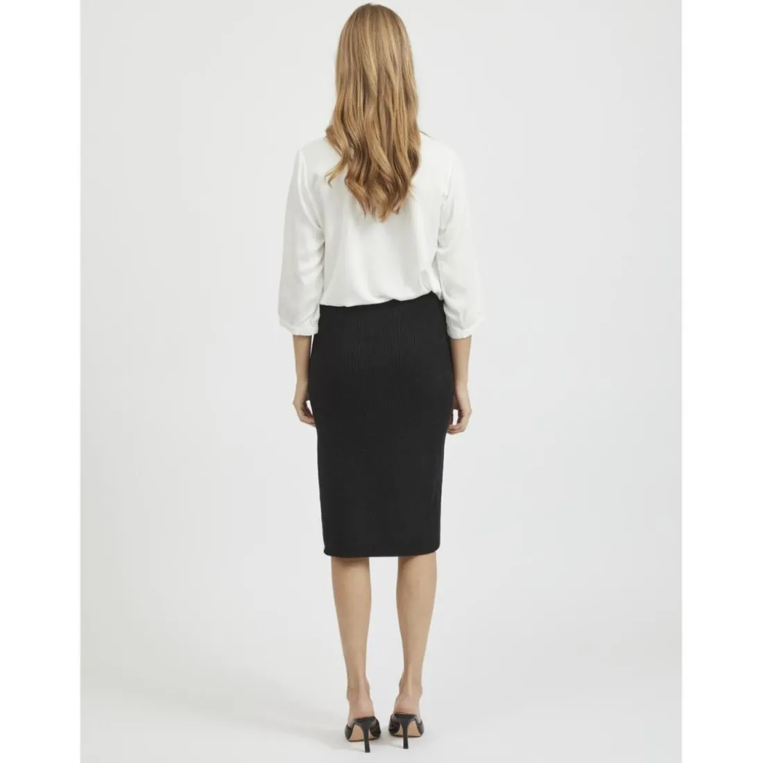 Jupe longue en maille taille haute noir